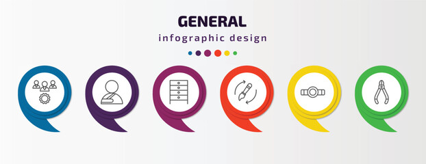 general infographic template with icons and 6 step or option. general icons such as project team, shoulder immobilizer, office cabinet, brush history, head mirror, nippers vector. can be used for
