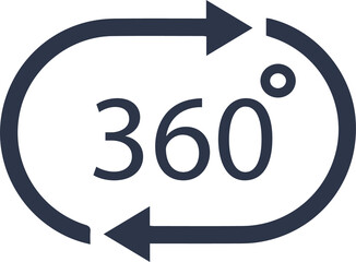 360 degree view rotation icon. Virtual reality signs.