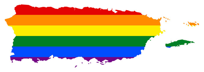 Puerto Rico map with pride rainbow LGBT flag colors