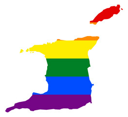 Trinidad and Tobago map with pride rainbow LGBT flag colors
