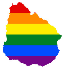 Uruguay map with pride rainbow LGBT flag colors