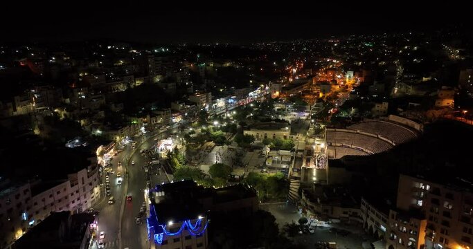 Aerial footage on a busy boulevard downtown Amman.