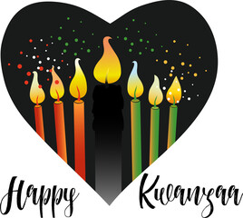 Kwanzaa banner. Traditional african american ethnic holiday design concept with a burning candle in black heart. 