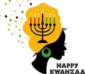 Greeting card for Kwanzaa with African women. Happy Kwanzaa decorative greeting card. seven kwanzaa candles