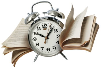 Old alarm clock flying with page wings, time flies fast concept