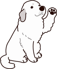 Simple and adorable Great Pyrenees Dog illustration waving hand