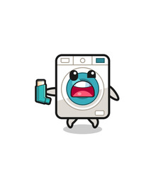washing machine mascot having asthma while holding the inhaler