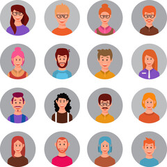 Set of avatars of men and women. Vector illustration, flat style.