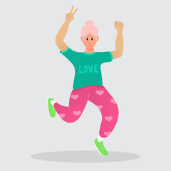Fototapeta na wymiar The girl jumps for joy, arms outstretched. Vector illustration in a flat style.
