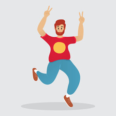 Fototapeta na wymiar A happy man jumps for joy with his arms outstretched. Vector illustration in a flat style.