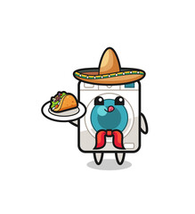 washing machine Mexican chef mascot holding a taco