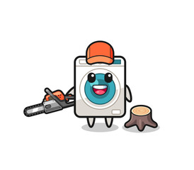 washing machine lumberjack character holding a chainsaw