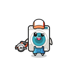 Fototapeta premium the woodworker washing machine mascot holding a circular saw