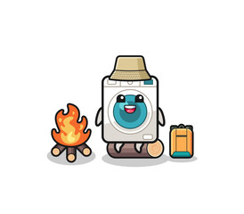 camping illustration of the washing machine cartoon