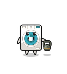 washing machine mascot lifting kettlebell in the gym
