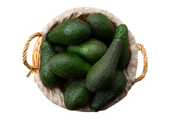 Basket with avocado. Transparent.