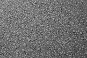 View of many water drops on grey background
