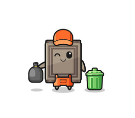 the mascot of cute carpet as garbage collector