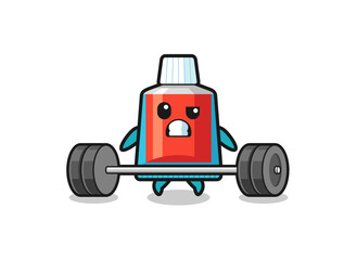 cartoon of toothpaste lifting a barbell