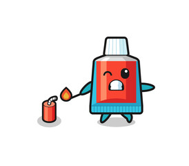 Obraz premium toothpaste mascot illustration playing firecracker