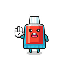toothpaste character doing stop gesture