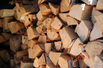Split firewood used to heat a farm house and the farm's greenhouses.