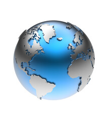 planet earth globe isolated metallic blue-silver globe 3D  rendering