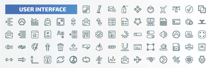 special lineal user interface icons set. outline icons such as disconnect, move arrows, intersect, expand tool, wheels, window back button, amplified speaker, slim right, update arrows, elections