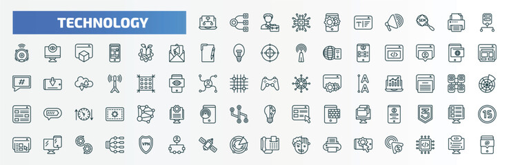 special lineal technology icons set. outline icons such as sitemaps, hybrid app, data architecture, organic, web apps, video game controller, user persona, responsive web de, satellite connection,