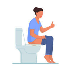 Happy woman with healthy colon sitting on the toilet