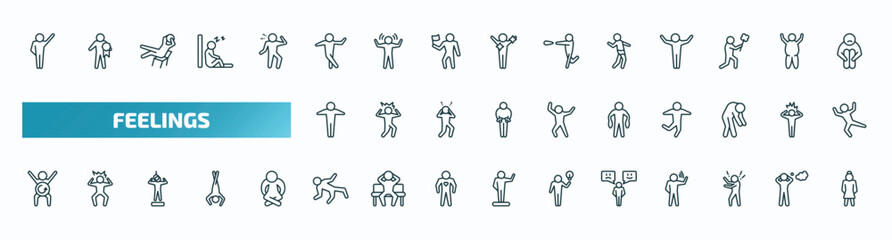 set of 40 special lineal feelings icons. outline icons such as determined human, funny human, sexy human, full fantastic refreshed ecstatic emotional rough beautiful line icons.