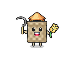 wheat sack Asian farmer holding paddy