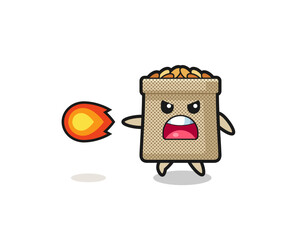 cute wheat sack mascot is shooting fire power