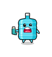 gallon water bottle mascot having asthma while holding the inhaler