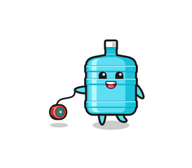 cartoon of cute gallon water bottle playing a yoyo