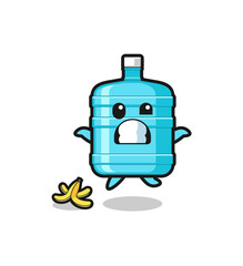 gallon water bottle cartoon is slip on a banana peel