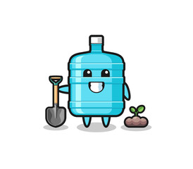 Obraz premium cute gallon water bottle cartoon is planting a tree seed