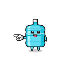 gallon water bottle cartoon with pointing left gesture