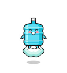 cute gallon water bottle illustration riding a floating cloud