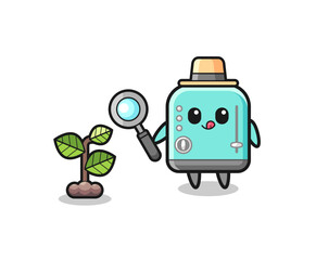 cute toaster herbalist researching a plants