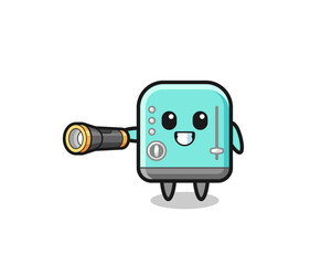 toaster mascot holding flashlight