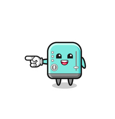 toaster cartoon with pointing left gesture