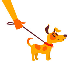 Keep your dog on a leash. Pet on lead allowed only, stick figure dog pictogram. Vector colorful illustration.