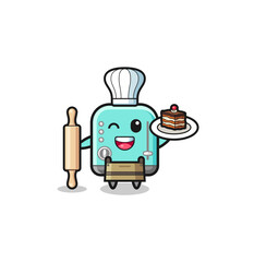 toaster as pastry chef mascot hold rolling pin