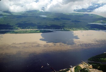 Meeting of the Rio Negro with the Rio Solimoes near Manaus. Here you can clearly see how the two...
