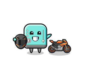 cute toaster cartoon as a motorcycle racer