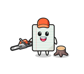 paper lumberjack character holding a chainsaw