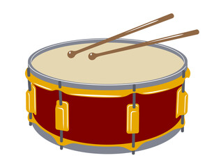 Bass drum and drumsticks.. Musical instrument. Vector clipart isolated on white.