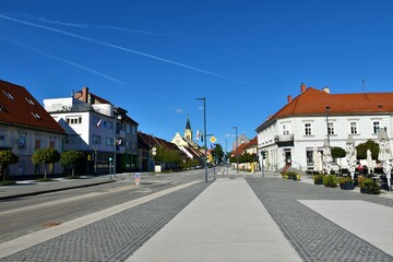 Fototapeta na wymiar Žalec, Slovenia - September 18 2022: Center square in the town of Zalec in Stajerska, Slovenia