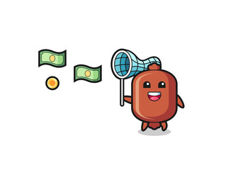 illustration of the sausage catching flying money